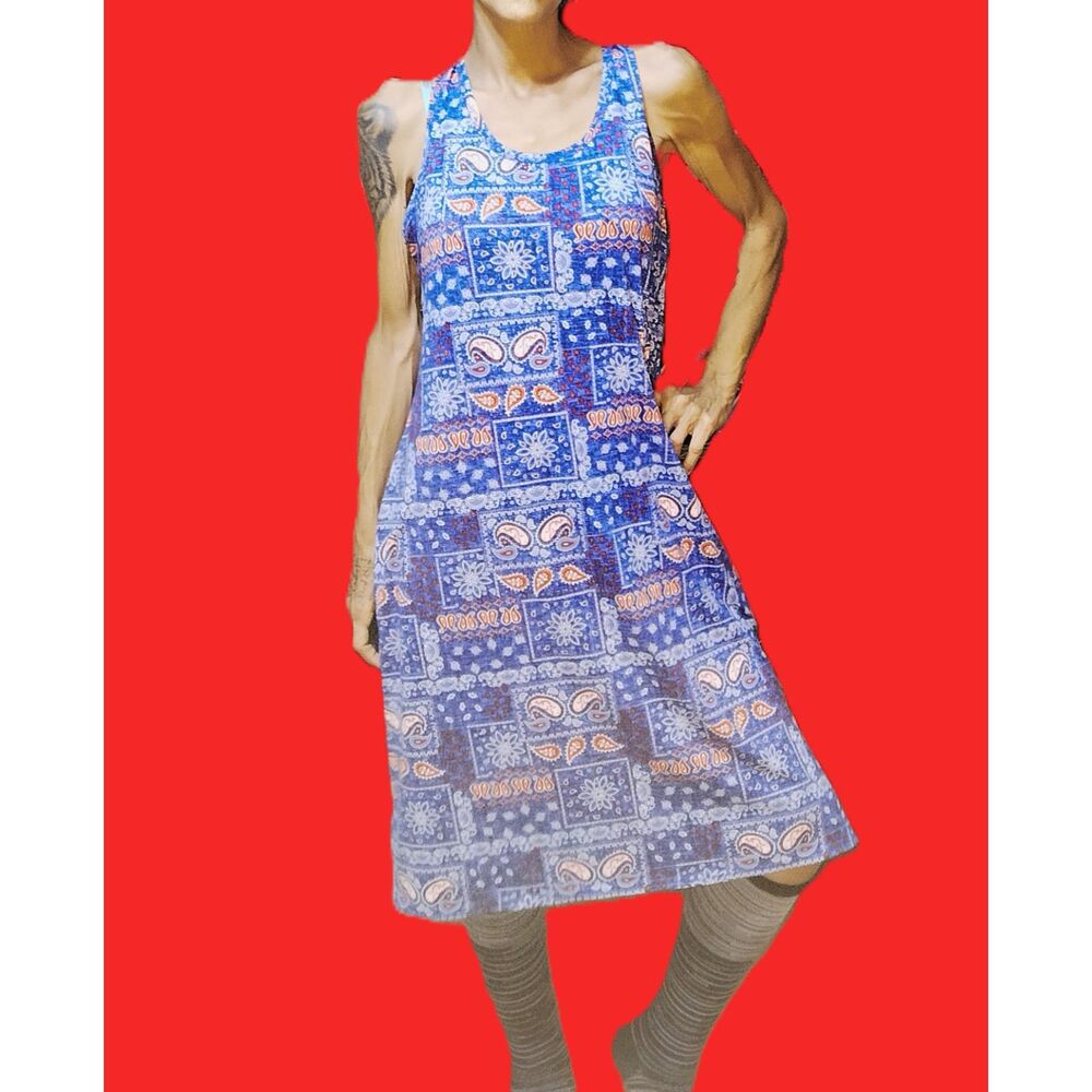 Secret Treasures ~ Red, White & Blue ~ Paisley Patchwork Racerback Mini Dress